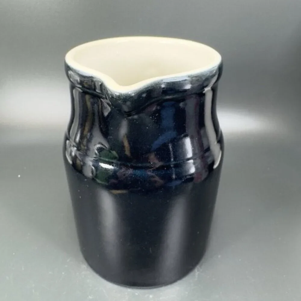 Vintage Degoin Grespots Black Dark Blue Pitcher‎ Made in France French Farmhouse